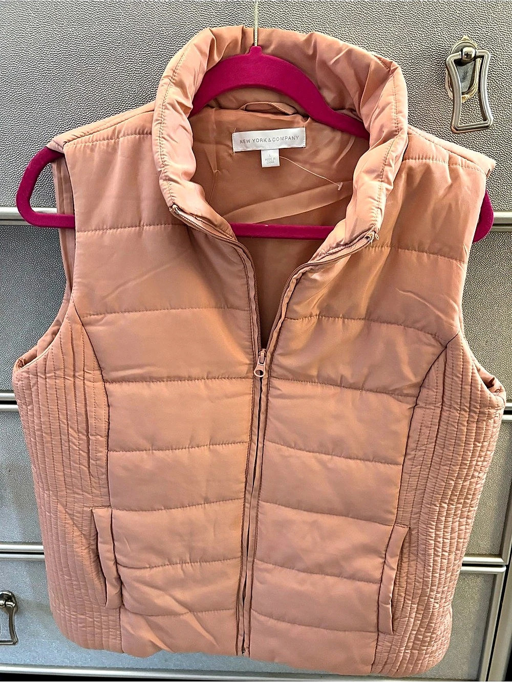 New York & Company Quilted Puffer Vest Pink Medium Like New